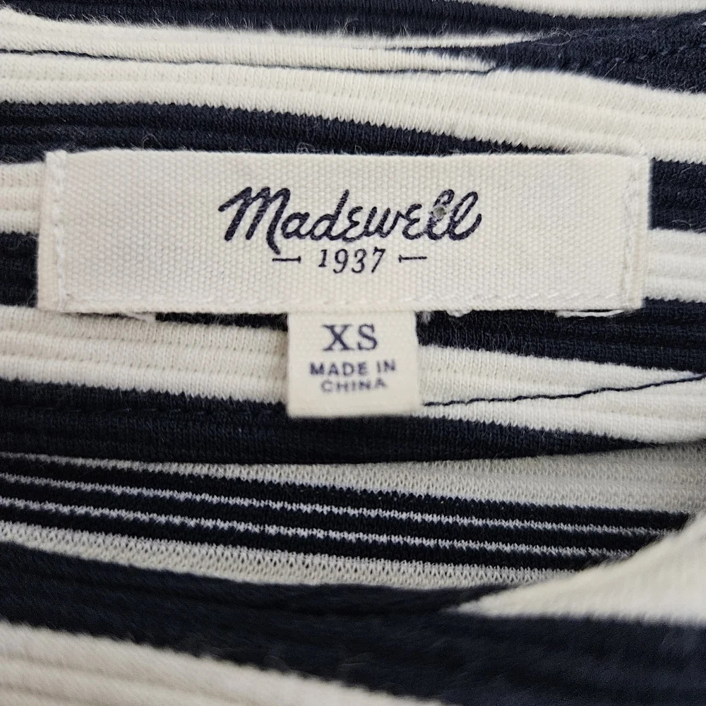 Madewell Shirt Navy Blue Stripe 3/4 Sleeve Zip Gallerist Ponte Top XS - Picture 6 of 8